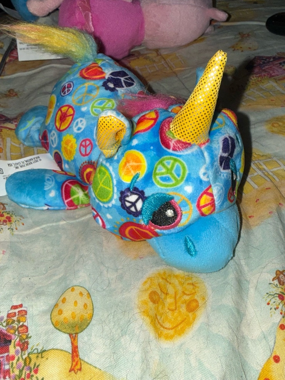Cutetitos Unicornitos Blue Unicorn Plush Beanie Stuffed Animal Peace Signs